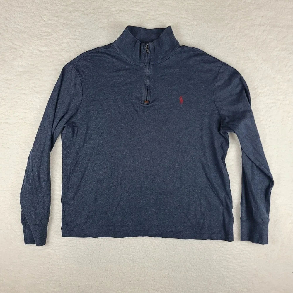 Polo‎ Ralph Lauren Sweater Mens Large Dark Blue Cotton Quarter Zip Sweatshirt